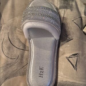 Chor Silver Rhinestone Slide Slippers